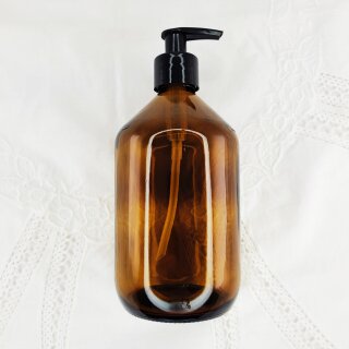 Braunglas Flasche mit schwarzem Pumpaufsatz 500 ml
